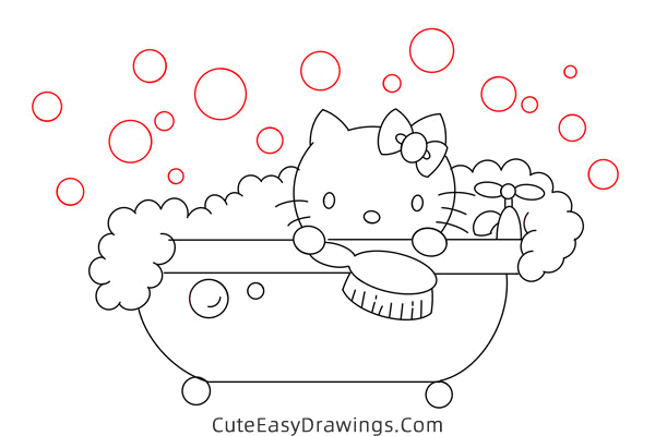 how to draw hello kitty bathing - www.cuteeasydrawings.com