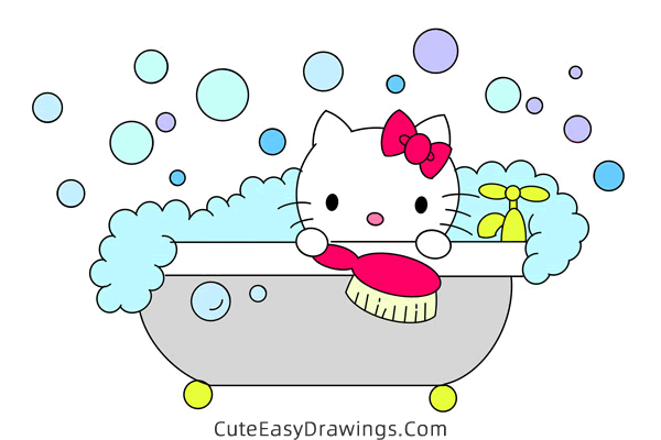 how to draw hello kitty bathing - www.cuteeasydrawings.com