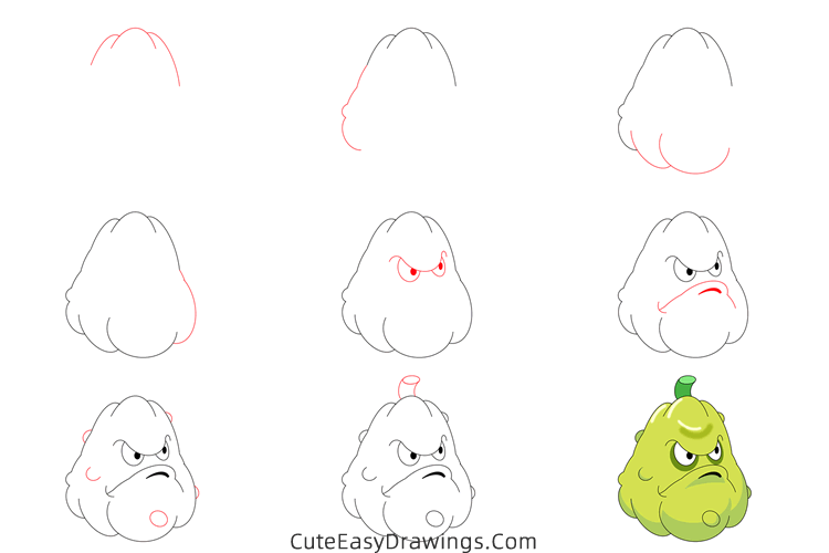 how to draw squash from plants vs zombies - www.cuteeasydrawings.com