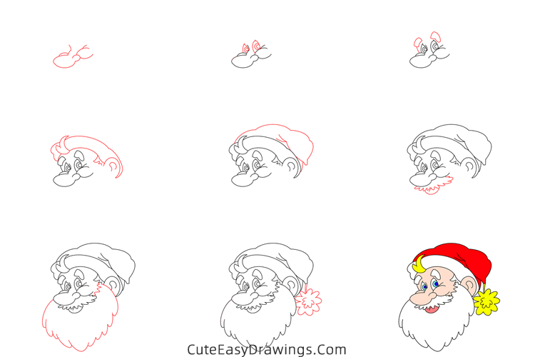 how to draw santa claus profile - www.cuteeasydrawings.com