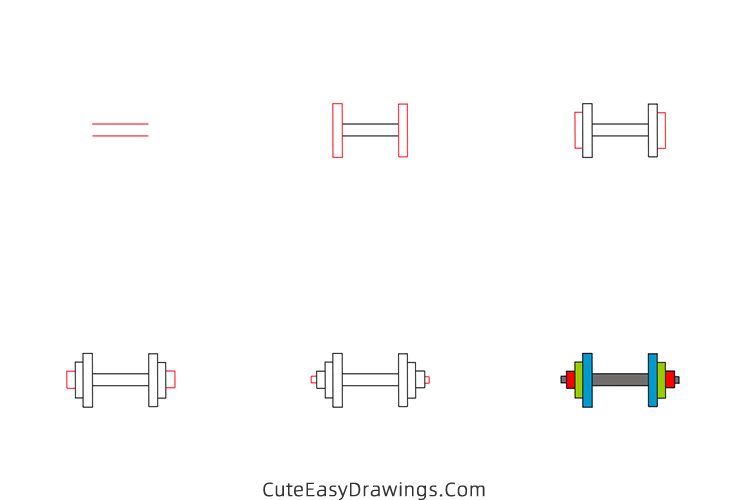 how to draw a dumbbell - www.cuteeasydrawings.com