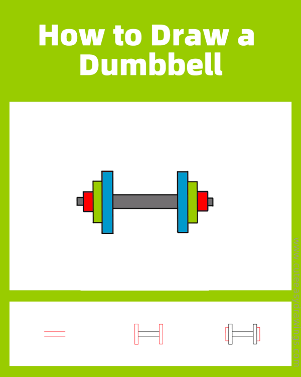 how to draw a dumbbell - www.cuteeasydrawings.com