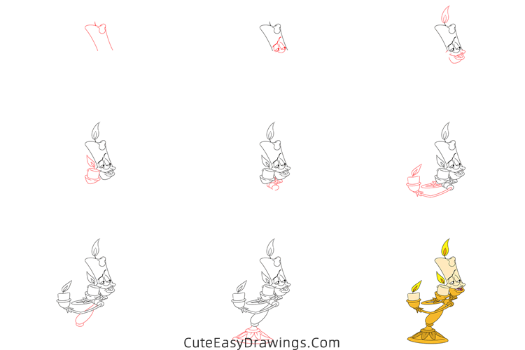how to draw lumiere - www.cuteeasydrawings.com