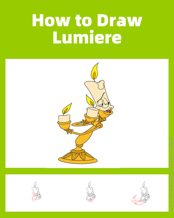 how to draw lumiere - www.cuteeasydrawings.com