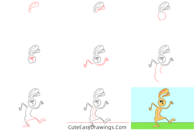 how to draw a funny rabbit - www.cuteeasydrawings.com