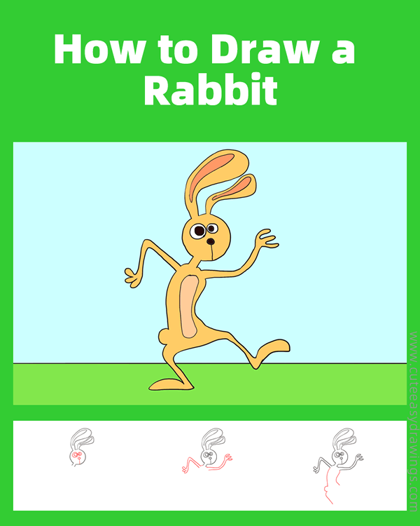 how to draw a funny rabbit - www.cuteeasydrawings.com