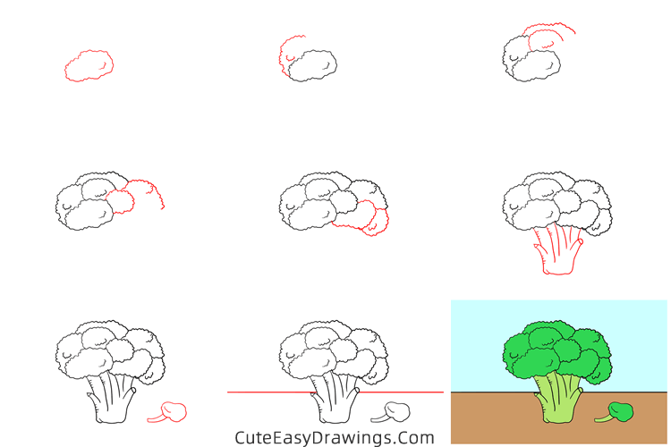 how to draw a broccoli - www.cuteeasydrawings.com