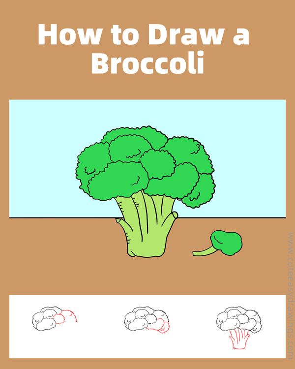 how to draw a broccoli - www.cuteeasydrawings.com