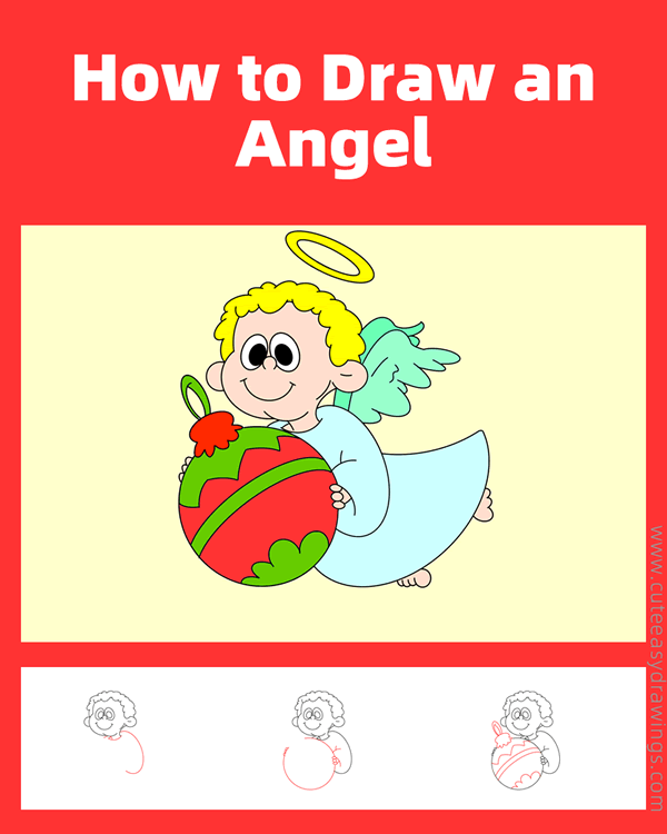 how to draw a christmas angel - www.cuteeasydrawings.com