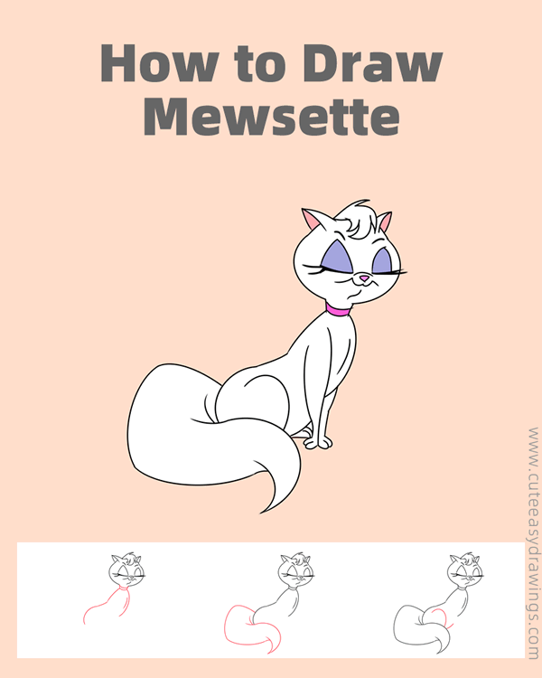 how to draw mewsette the cat - www.cuteeasydrawings.com