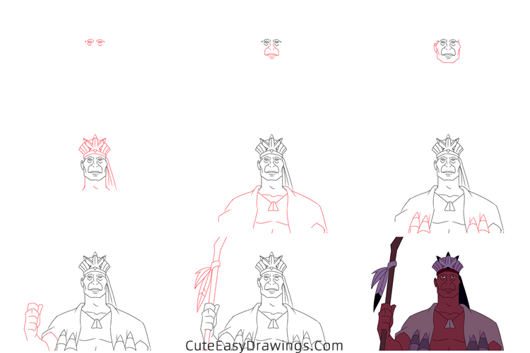 how to draw chief powhatan from pocahontas - www.cuteeasydrawings.com