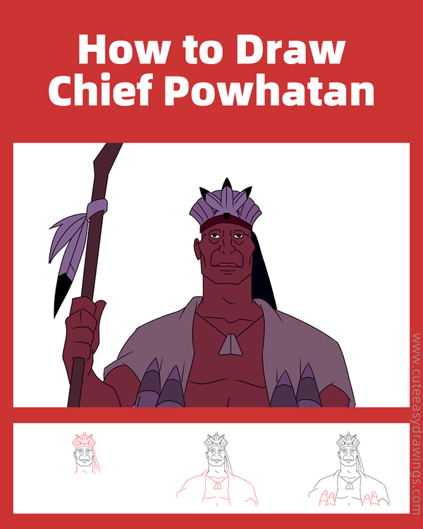 how to draw chief powhatan from pocahontas - www.cuteeasydrawings.com