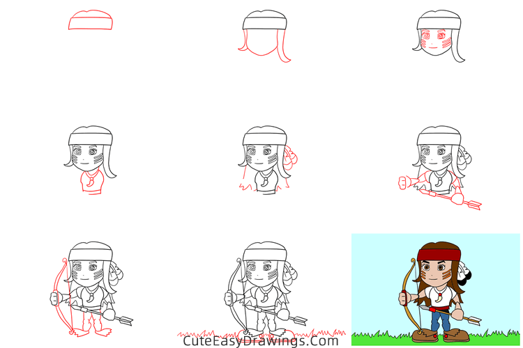 how to draw a native american hunter - www.cuteeasydrawings.com
