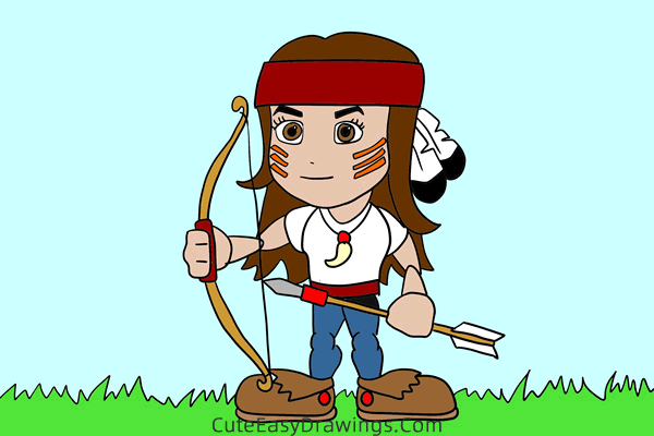 how to draw a native american hunter - www.cuteeasydrawings.com