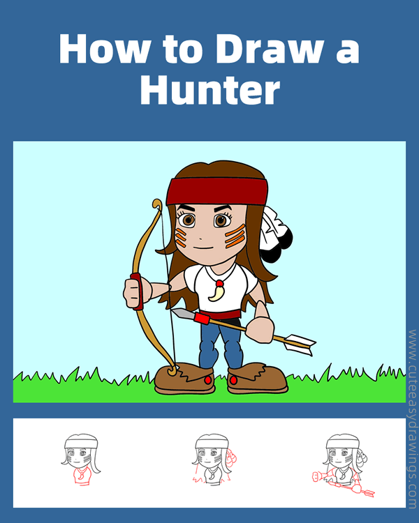 how to draw a native american hunter - www.cuteeasydrawings.com