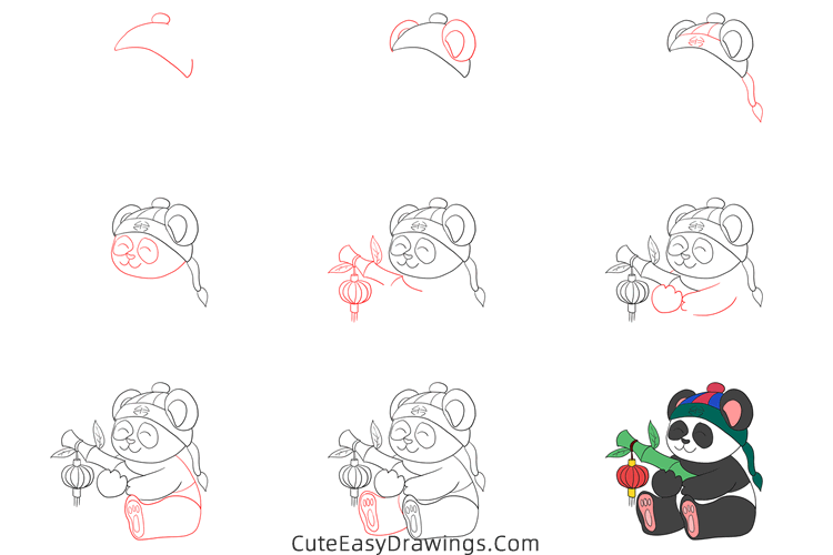 how to draw happy chinese new year panda - www.cuteeasydrawings.com