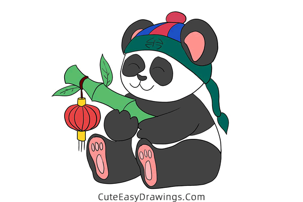 how to draw happy chinese new year panda - www.cuteeasydrawings.com