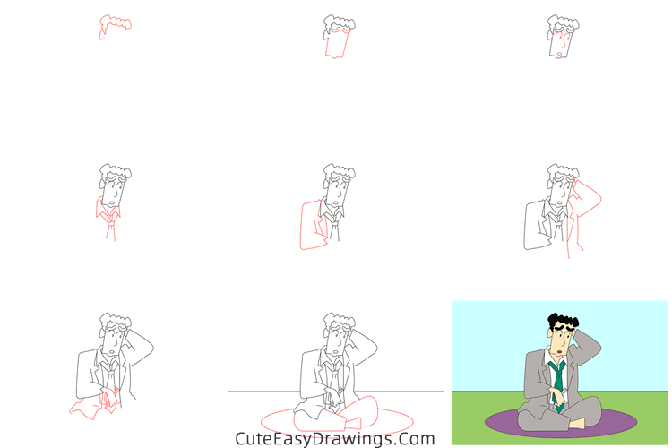 how to draw hiroshi nohara from crayon shin chan - www.cuteeasydrawings.com