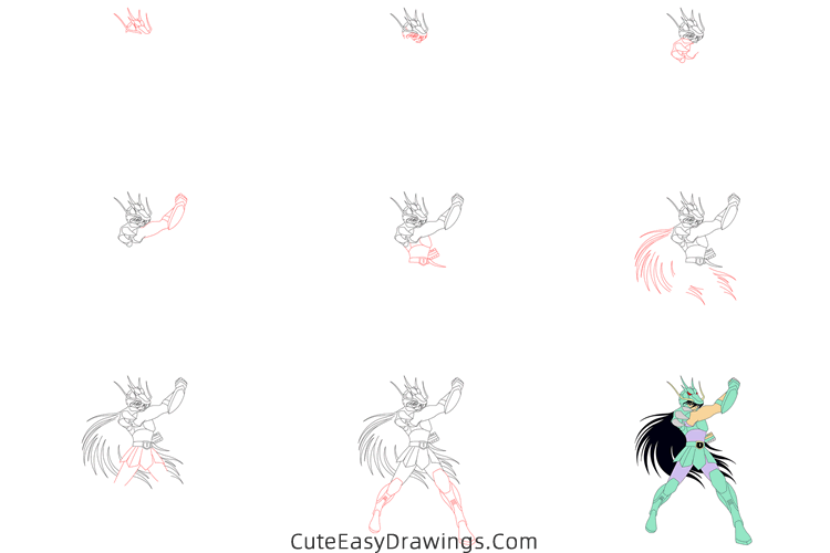 how to draw dragon shiryu from saint seiya - www.cuteeasydrawings.com