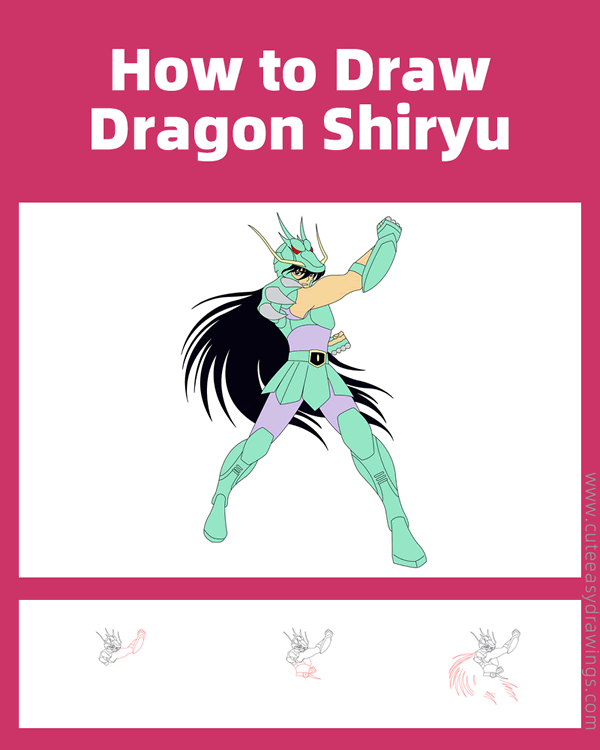 how to draw dragon shiryu from saint seiya - www.cuteeasydrawings.com