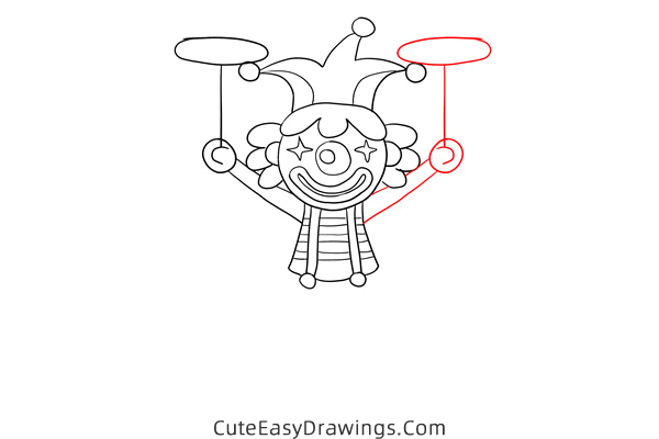 how to draw a clown spinning plates - www.cuteeasydrawings.com