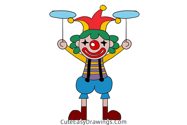 how to draw a clown spinning plates - www.cuteeasydrawings.com