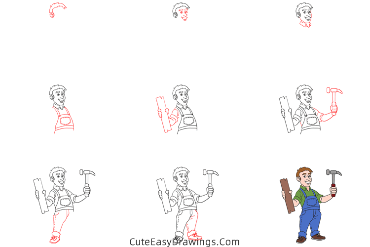 how to draw a carpenter - www.cuteeasydrawings.com