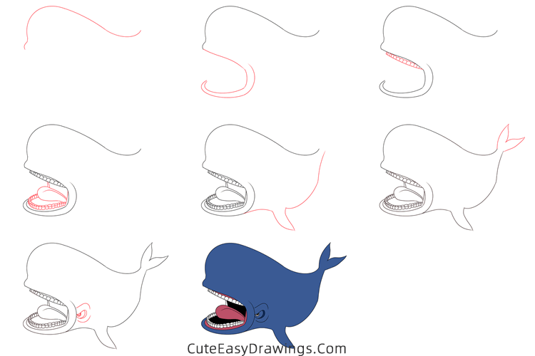 how to draw monstro from pinocchio - www.cuteeasydrawings.com