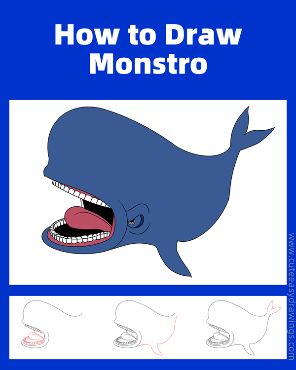 how to draw monstro from pinocchio - www.cuteeasydrawings.com