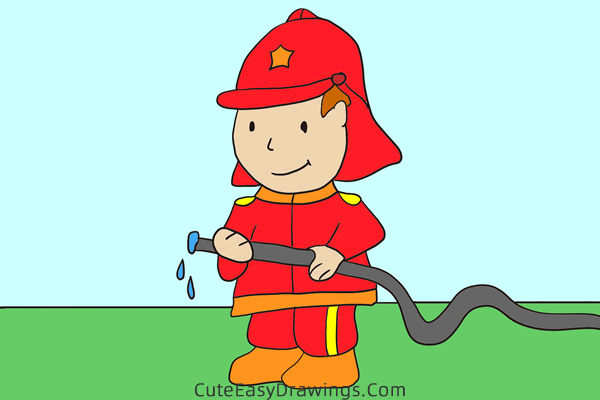 how to draw a firefighter - www.cuteeasydrawings.com