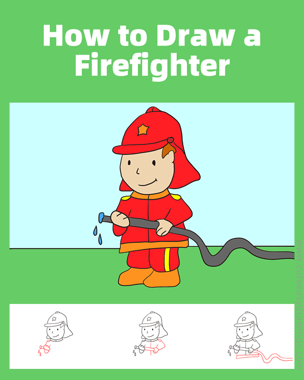 how to draw a firefighter - www.cuteeasydrawings.com