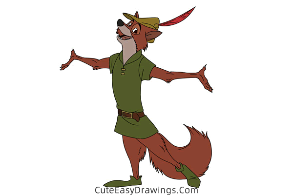 how to draw robin hood the fox - www.cuteeasydrawings.com