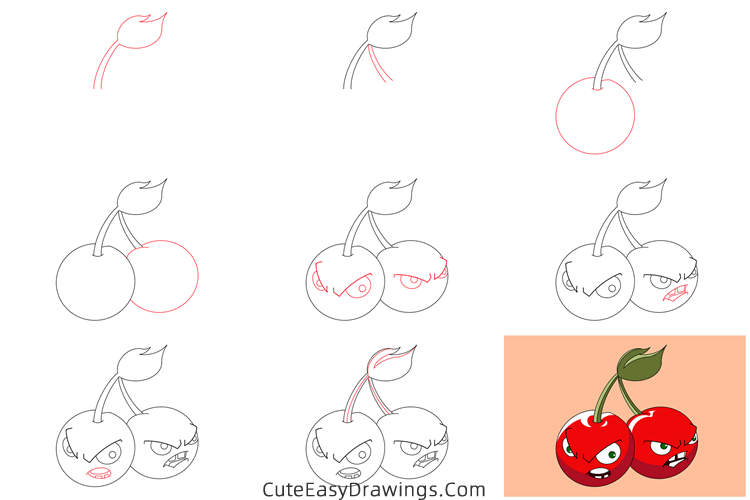 how to draw cherry bomb from plants vs zombies - www.cuteeasydrawings.com