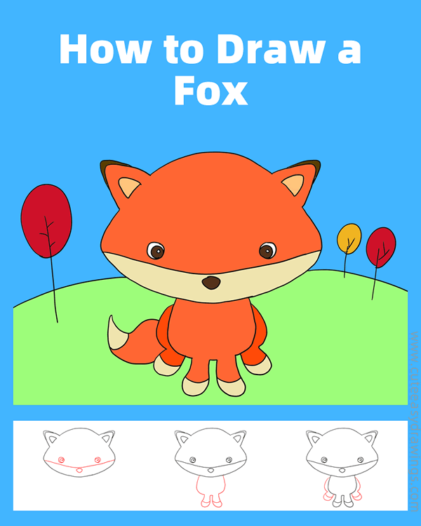 how to draw a cute fox - www.cuteeasydrawings.com