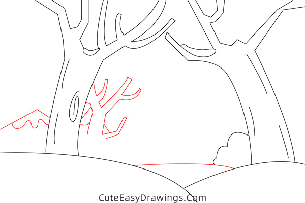 how to draw a snowy night - www.cuteeasydrawings.com