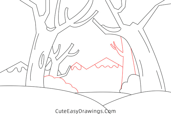 how to draw a snowy night - www.cuteeasydrawings.com