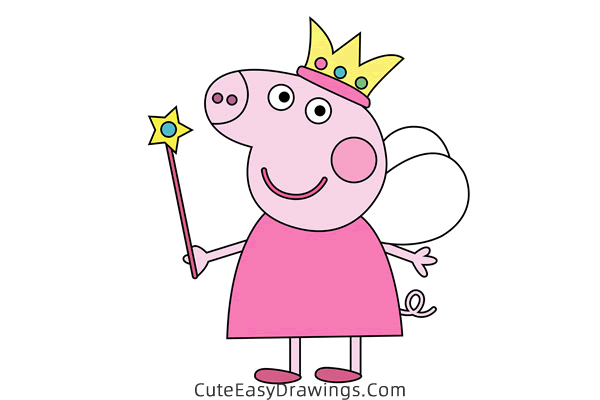 how to draw peppa pig wearing crown - www.cuteeasydrawings.com