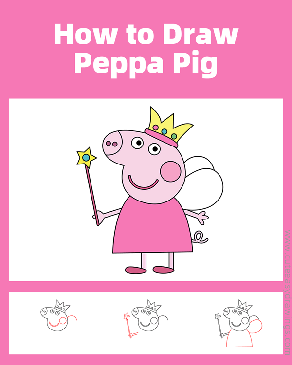 how to draw peppa pig wearing crown - www.cuteeasydrawings.com