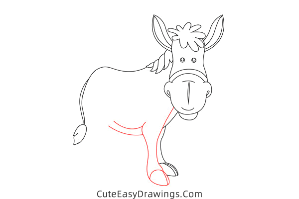 how to draw a cartoon donkey - www.cuteeasydrawings.com
