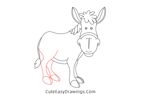 how to draw a cartoon donkey - www.cuteeasydrawings.com