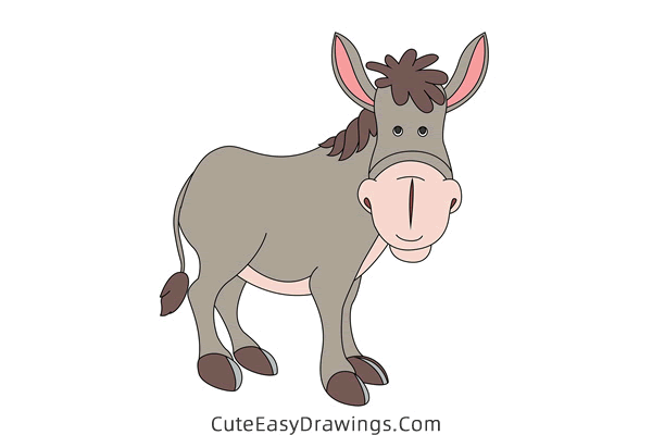 how to draw a cartoon donkey - www.cuteeasydrawings.com