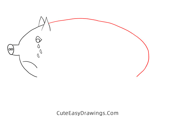 how to draw a sad pig - www.cuteeasydrawings.com