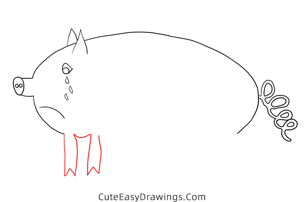 how to draw a sad pig - www.cuteeasydrawings.com