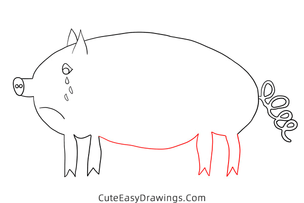how to draw a sad pig - www.cuteeasydrawings.com