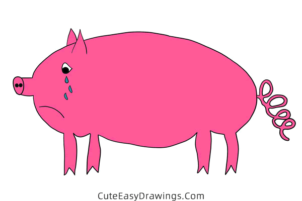how to draw a sad pig - www.cuteeasydrawings.com