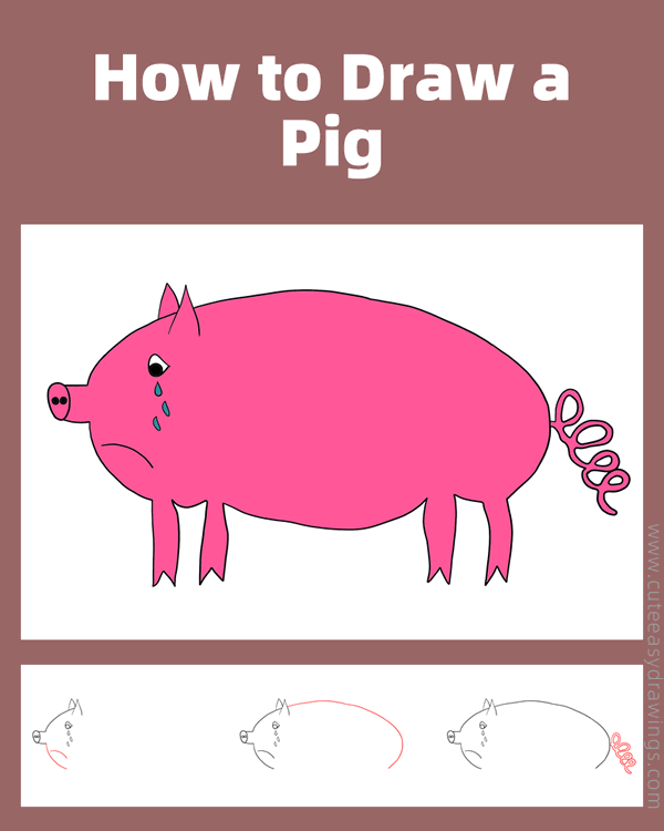 how to draw a sad pig - www.cuteeasydrawings.com