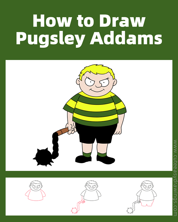 how to draw pugsley addams from the addams family - www.cuteeasydrawings.com