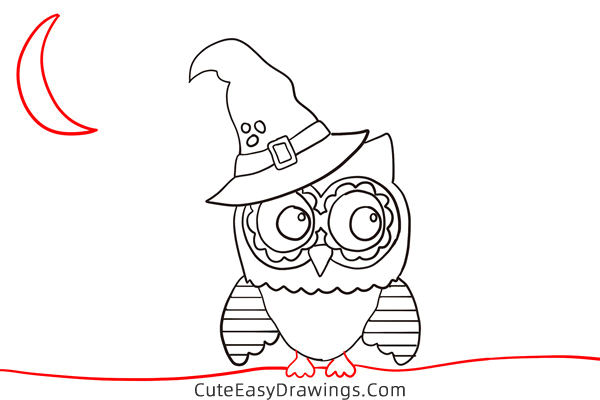 how to draw an owl in halloween - www.cuteeasydrawings.com