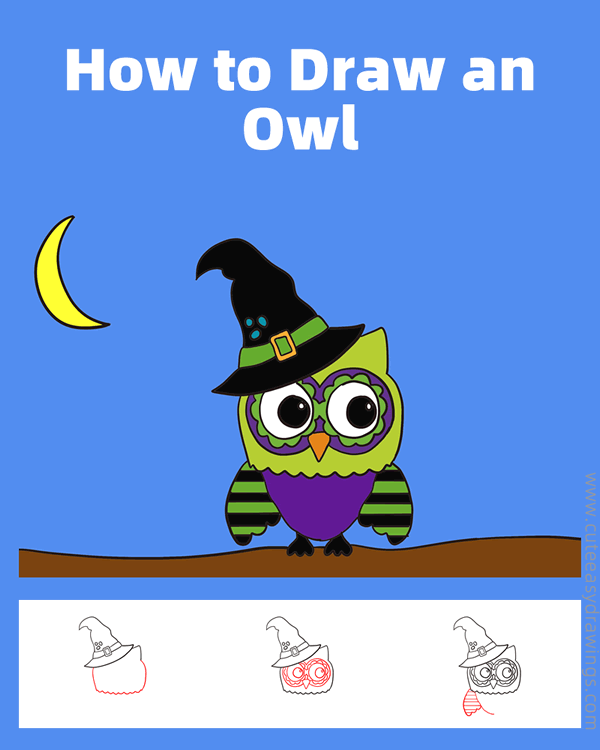 how to draw an owl in halloween - www.cuteeasydrawings.com