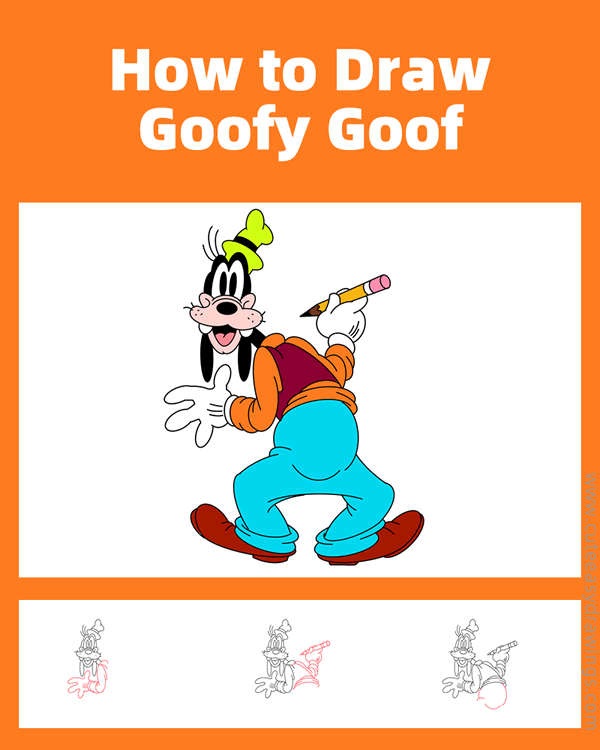how to draw goofy goof - www.cuteeasydrawings.com